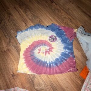 Santa Cruz Skateboards Tie-Dye Crop Top in Yellow Blue Pink